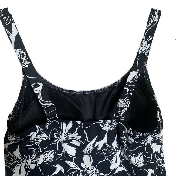 LANDS END Swim Tankini Top Womens Size 10 Floral Black White Padded Modest Sun - Picture 4 of 11